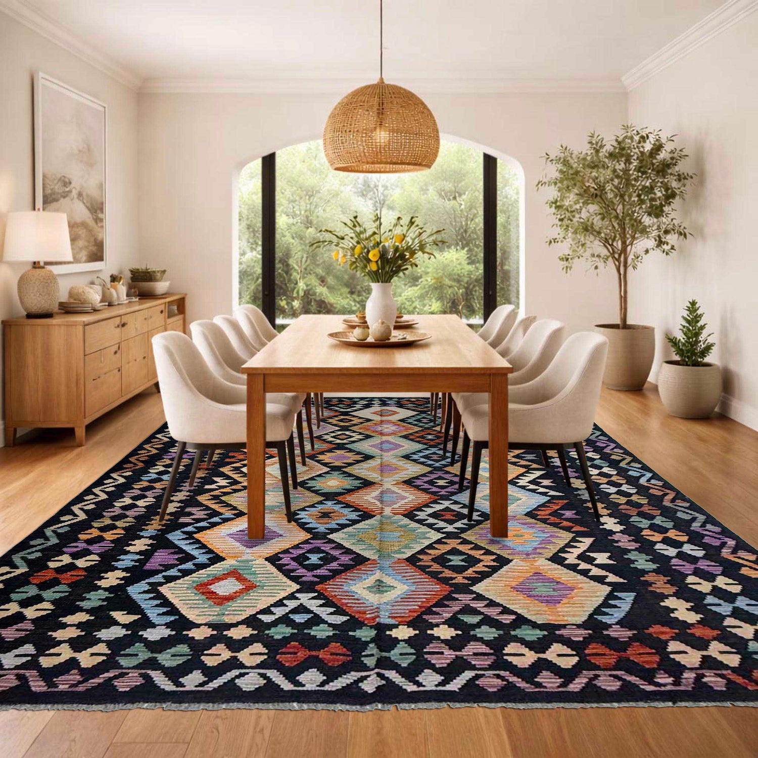 Hand Made Afghan Kilim 6' 7" x 9' 7" ft / 200 x 293 cm - No. R38627