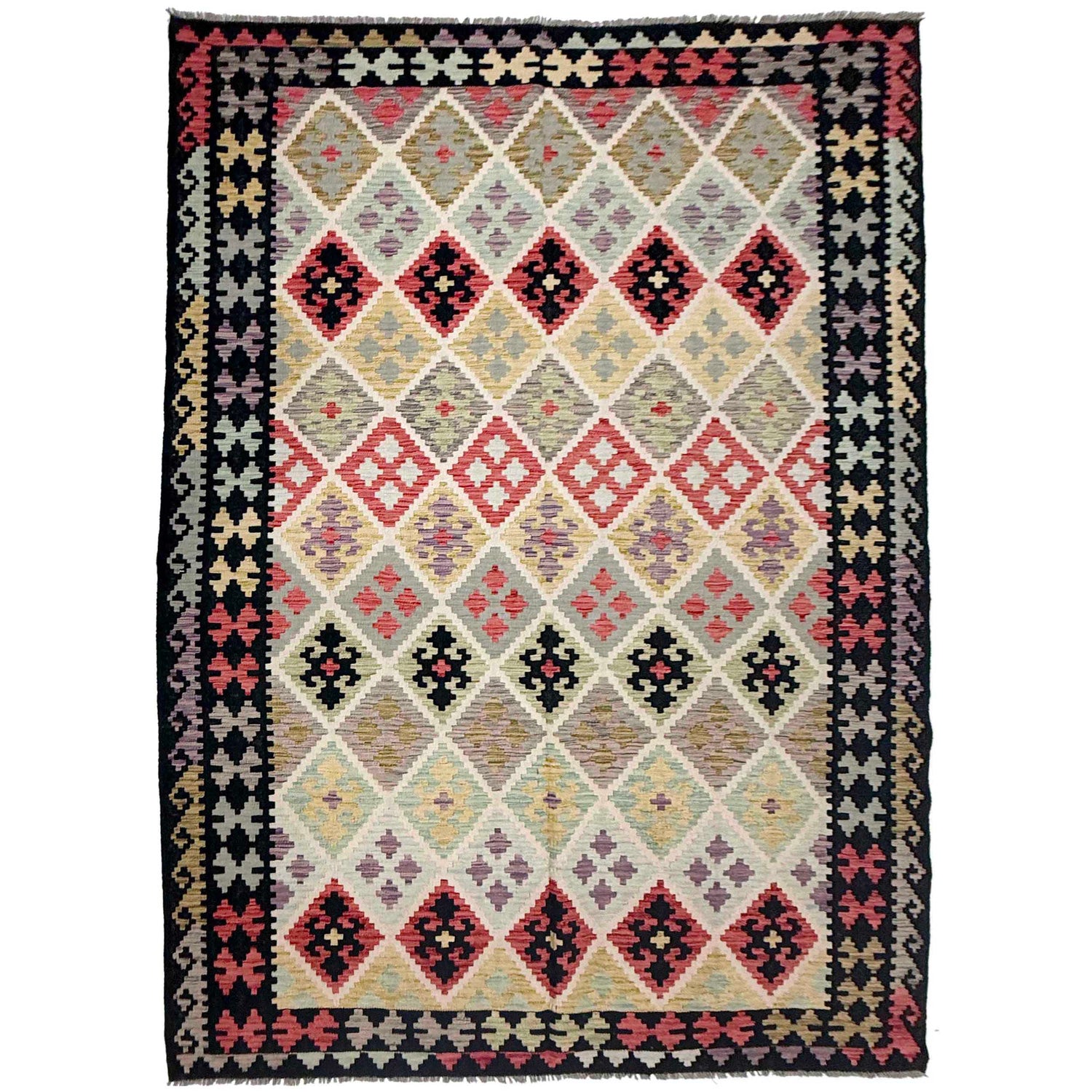 Hand Knotted Afghan Style Kilim 6' 8" x 9' 11" ft / 202 x 302 cm - No. R38635
