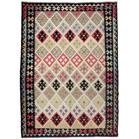 Hand Knotted Afghan Style Kilim 6' 8" x 9' 11" ft / 202 x 302 cm - No. R38635