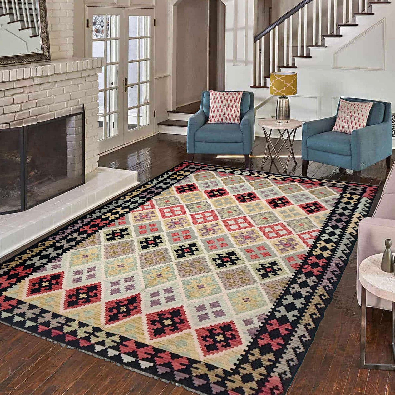 Hand Knotted Afghan Style Kilim 6' 8" x 9' 11" ft / 202 x 302 cm - No. R38635