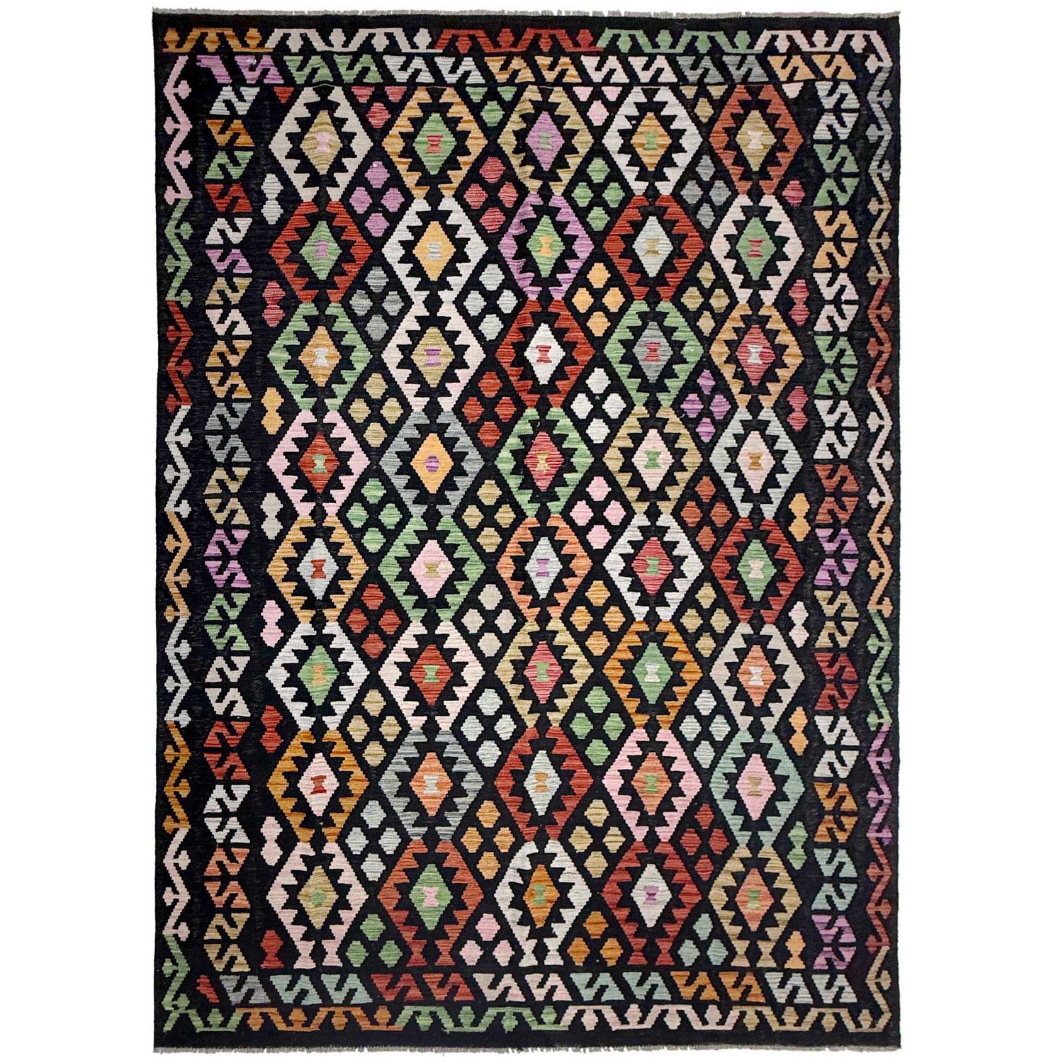 Hand Woven Wool Kelim 6' 6" x 9' 7" ft / 198 x 292 cm - No. R38636