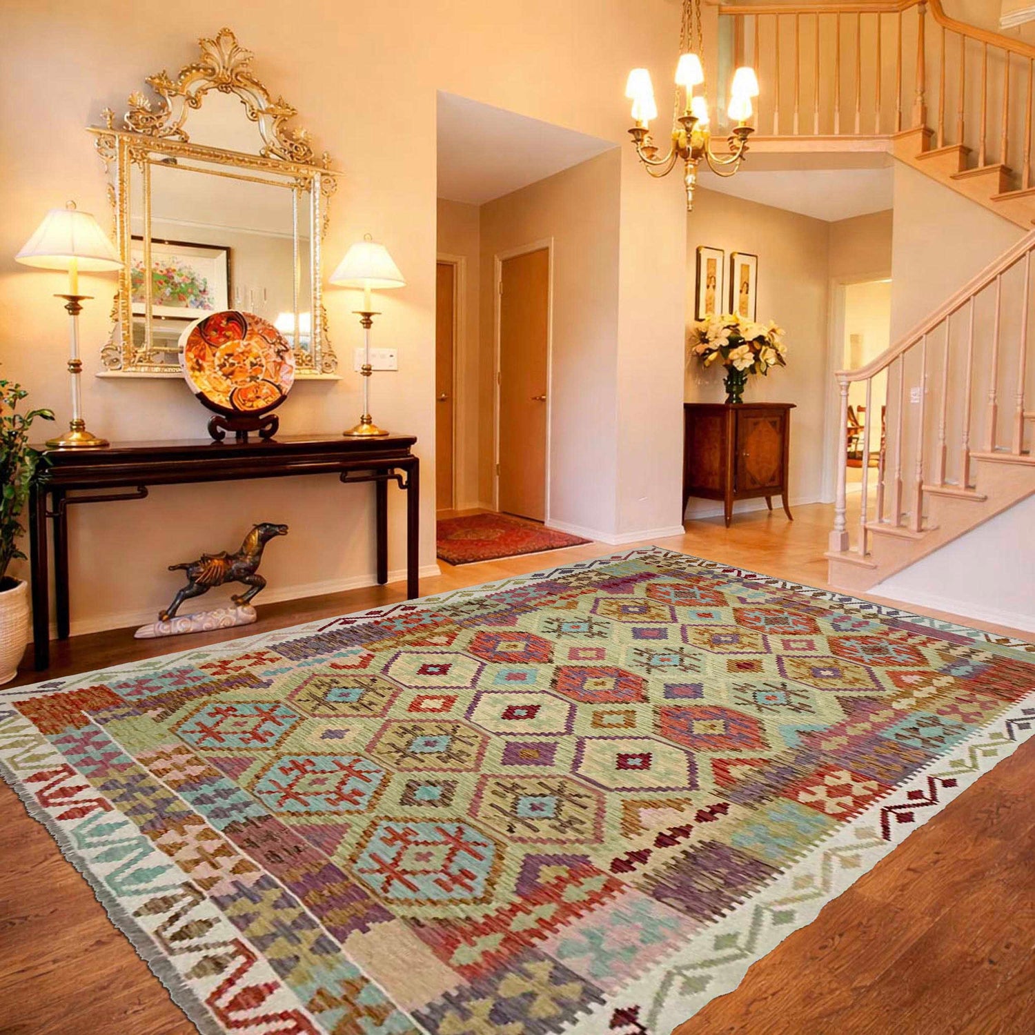 Handmade Turkish Design Wool Kilim 6' 8" x 9' 7" ft / 203 x 291 cm - No. R38640