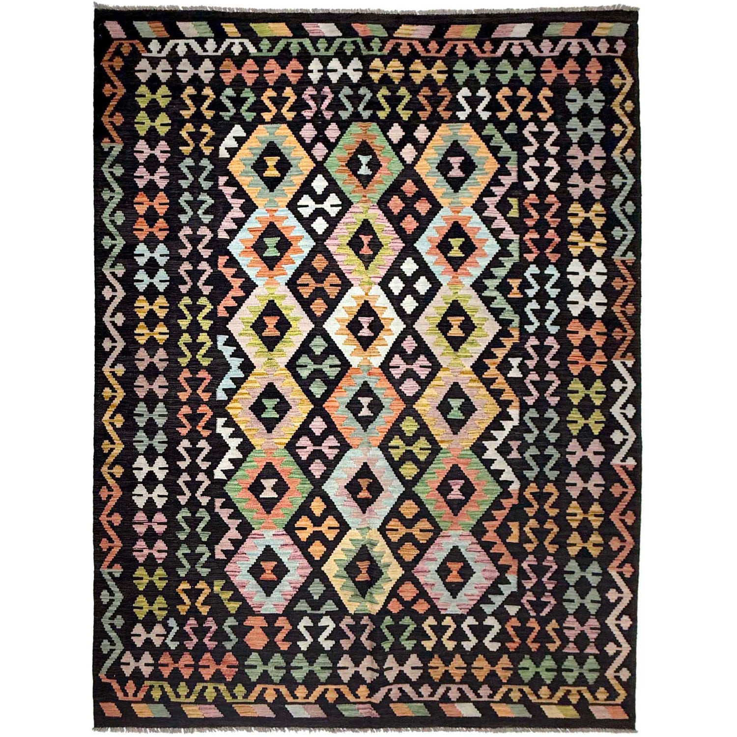 Handmade Afghan Vegetable Kilim 6' 7" x 9' 9" ft / 201 x 296 cm - No. R38643