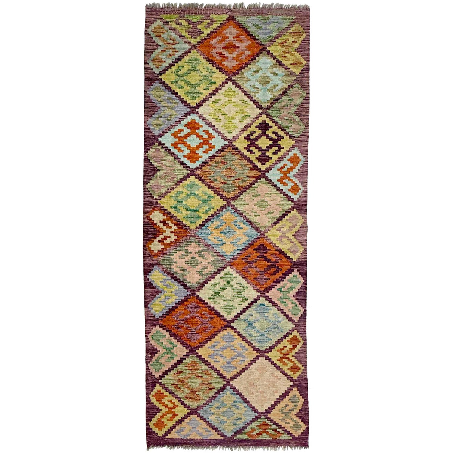 Multi Color ful Flat-Weave Wool Kilim Runner 2' 7" x 6' 7" ft / 79 x 200 cm - No. R38645