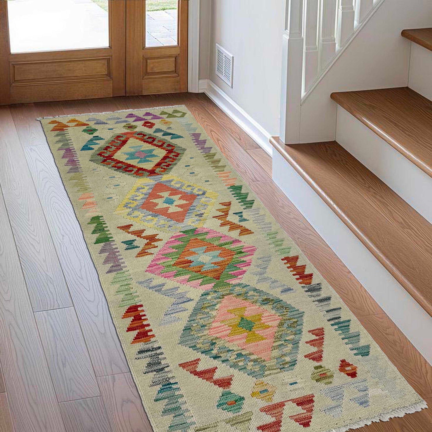 Hand Woven Wool Kelim Runner 1' 10" x 5' 8" ft / 56 x 173 cm - No. R38653