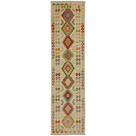 Multi Color ful Flat-Weave Wool Kilim Runner 2' 7" x 9' 9" ft / 78 x 297 cm - No. R38655