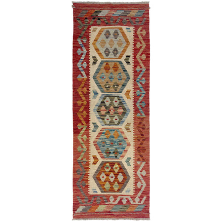 Multi Color ful Flat-Weave Wool Kilim Runner 2' 0" x 5' 10" ft / 61 x 179 cm - No. R38657