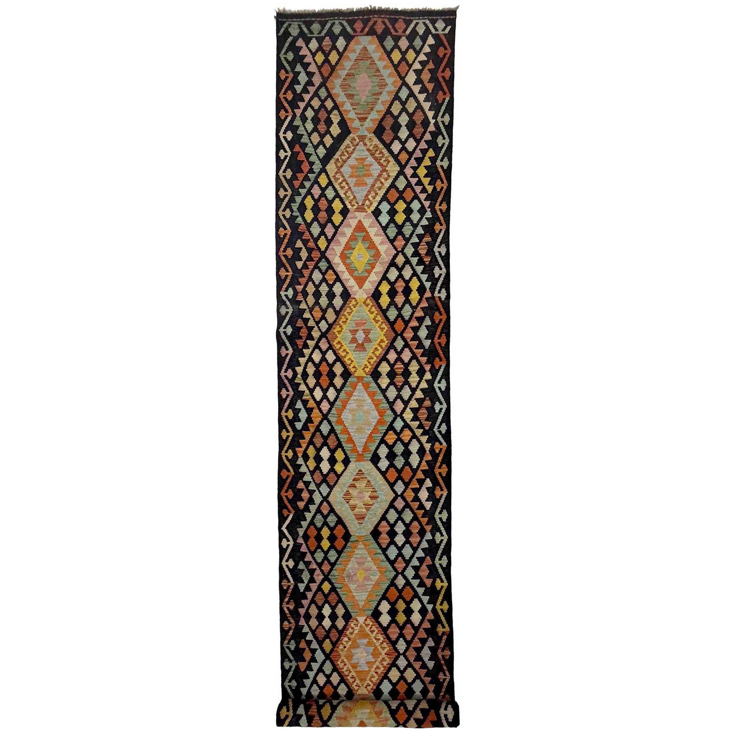 Hand Knotted Afghan Style Kilim Runner 2' 11" x 15' 10" ft / 88 x 482 cm - No. R38658
