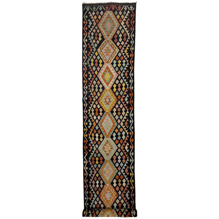 Hand Knotted Afghan Style Kilim Runner 2' 11" x 15' 10" ft / 88 x 482 cm - No. R38658