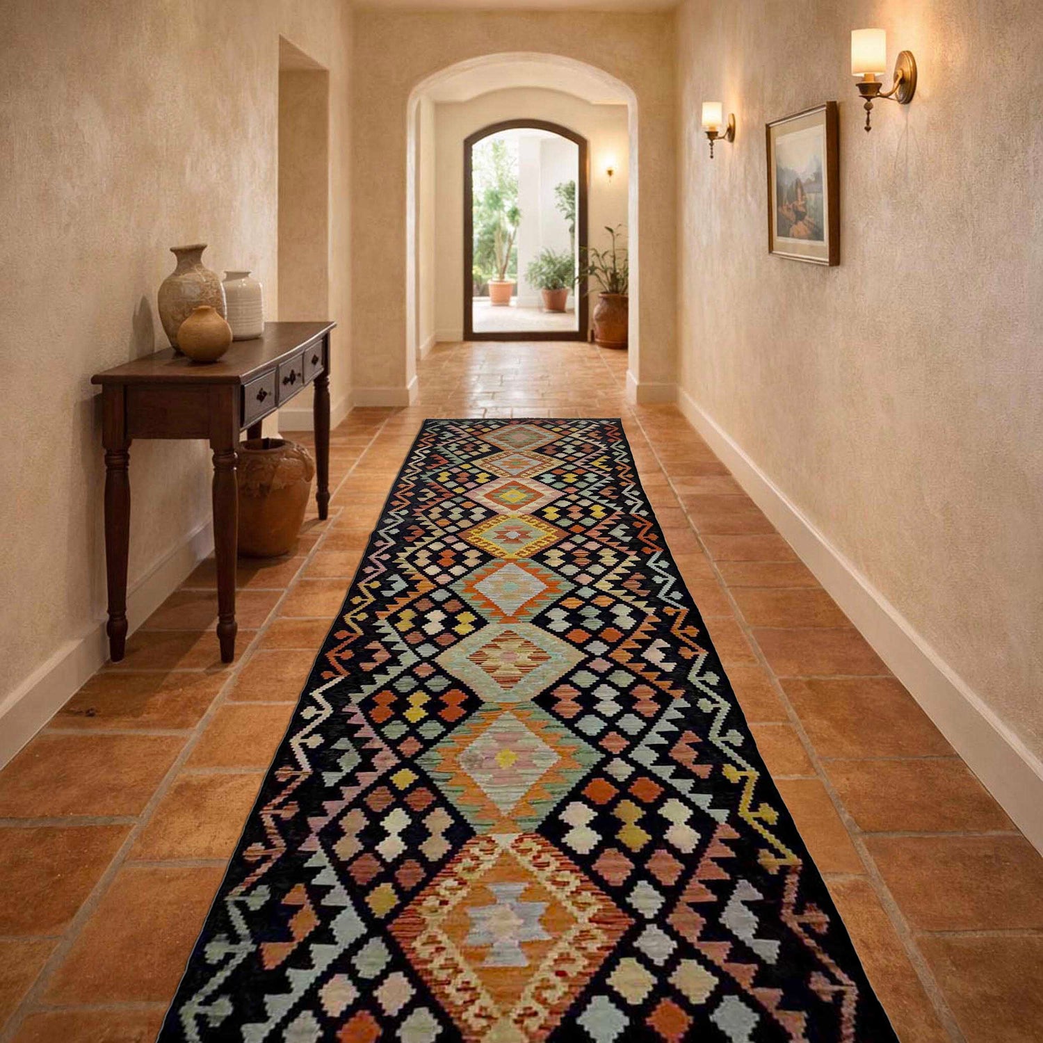 Hand Knotted Afghan Style Kilim Runner 2' 11" x 15' 10" ft / 88 x 482 cm - No. R38658