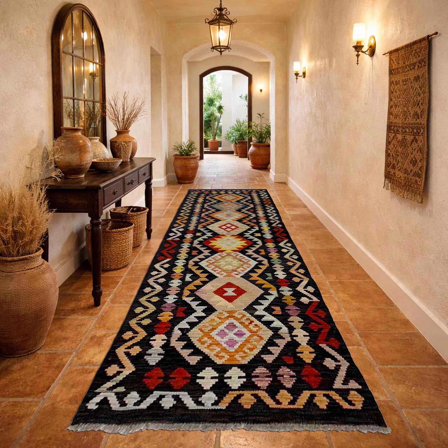 Multi Color ful Flat-Weave Wool Kilim Runner 2' 7" x 9' 10" ft / 79 x 300 cm - No. R38659