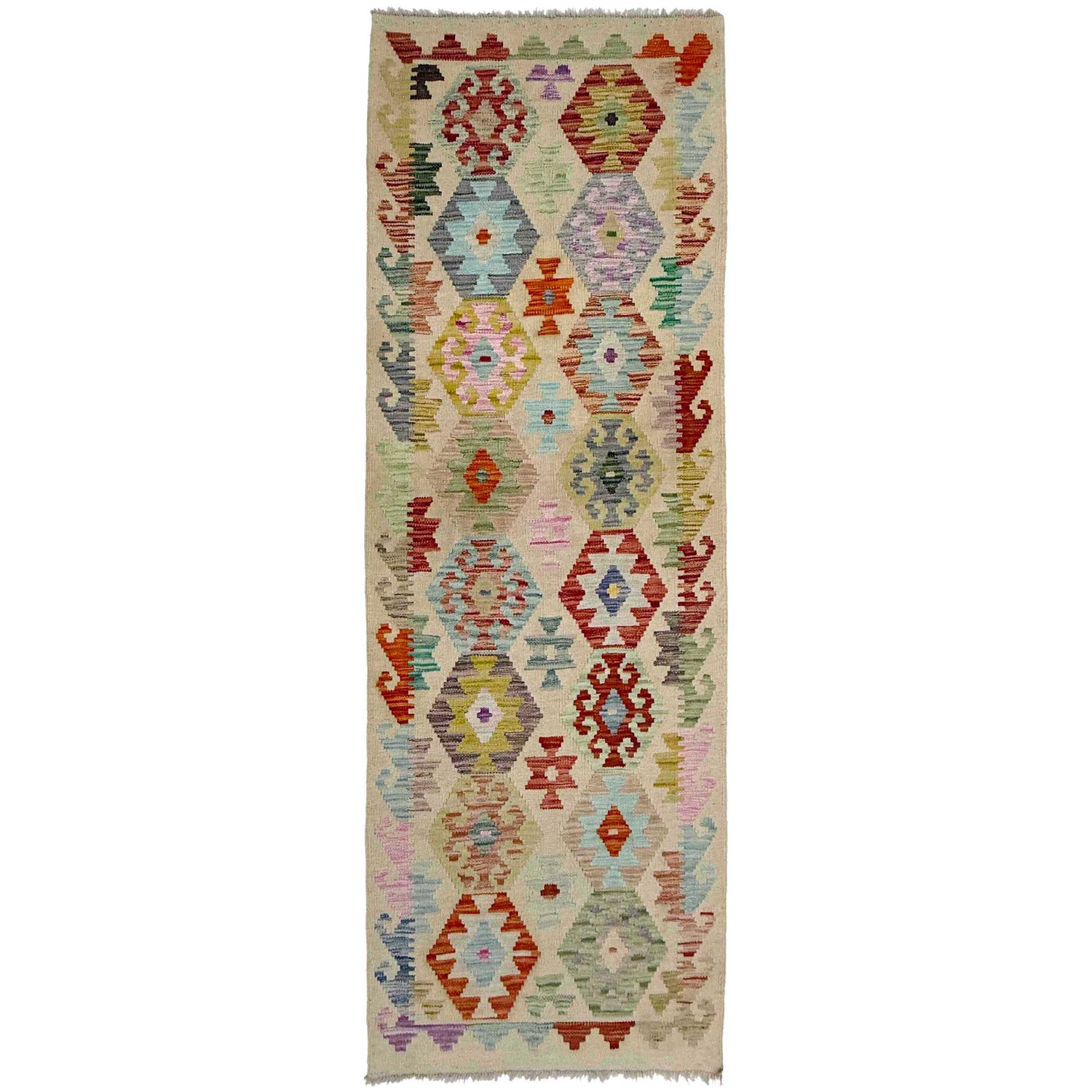 Handmade Turkish Design Wool Kilim Runner 2' 5" x 7' 1" ft / 73 x 217 cm - No. R38664