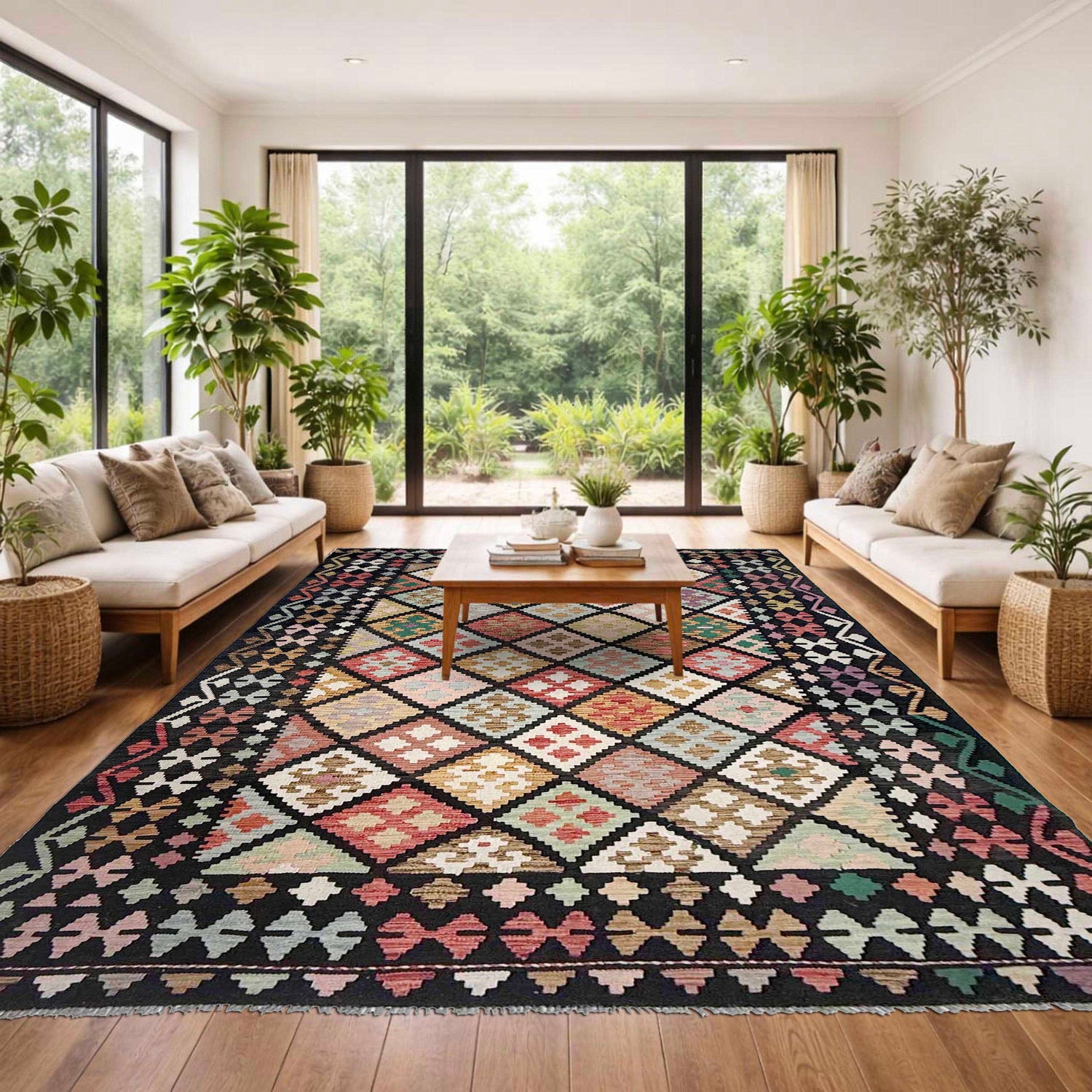 Hand Woven Wool Kelim 6' 7" x 9' 8" ft / 201 x 295 cm - No. R38666