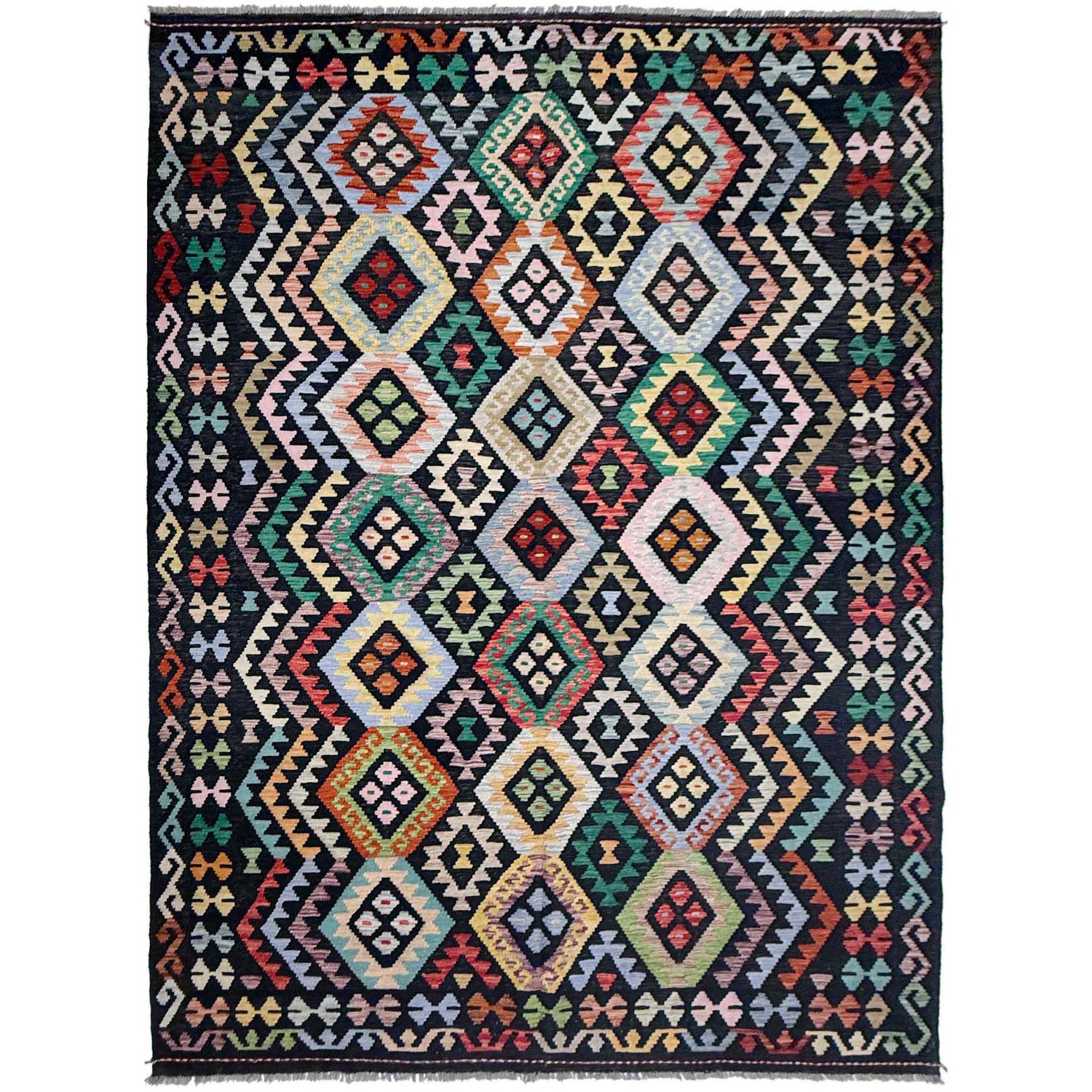 Hand Made Afghan Kilim 6' 8" x 10' 1" ft / 202 x 307 cm - No. R38667
