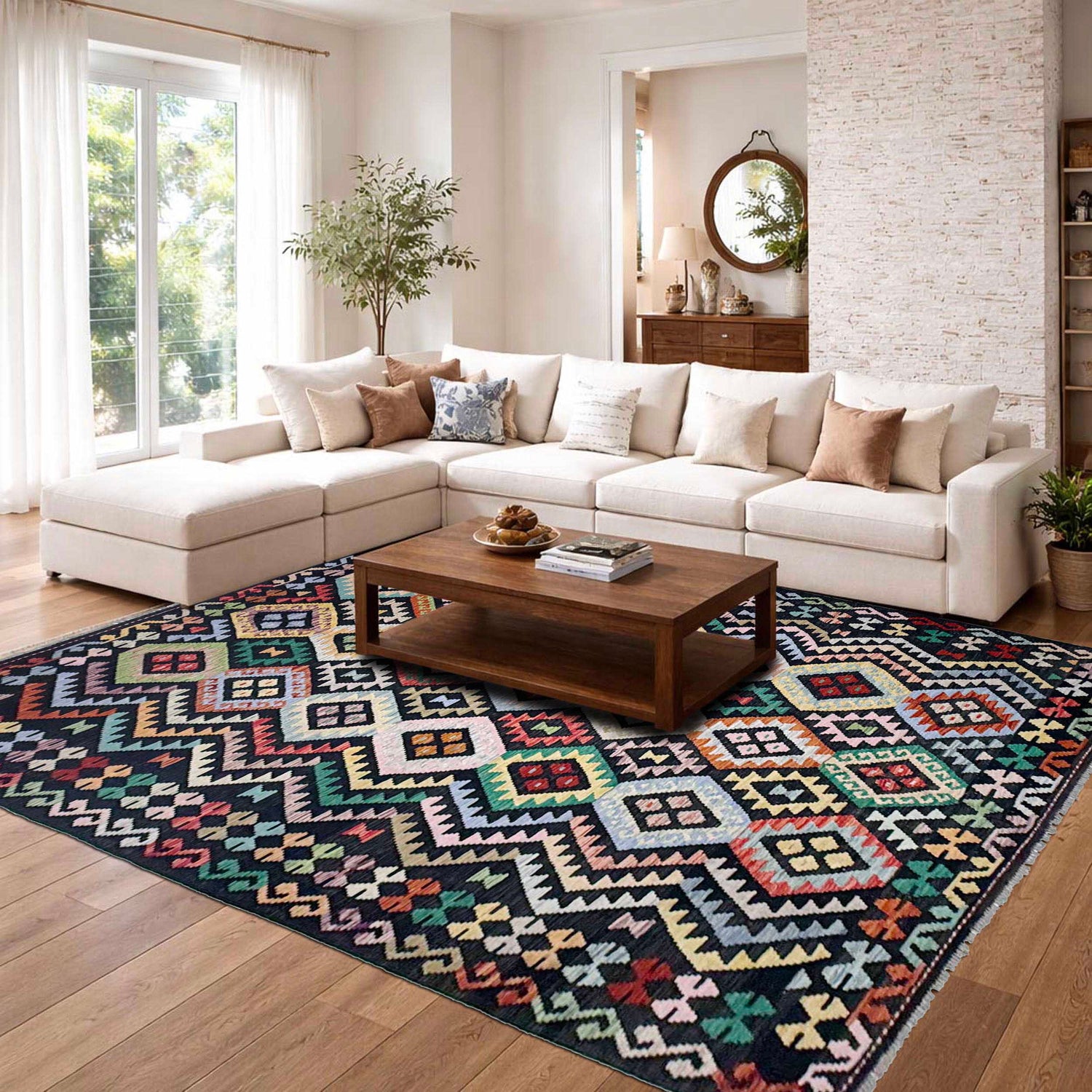 Hand Made Afghan Kilim 6' 8" x 10' 1" ft / 202 x 307 cm - No. R38667