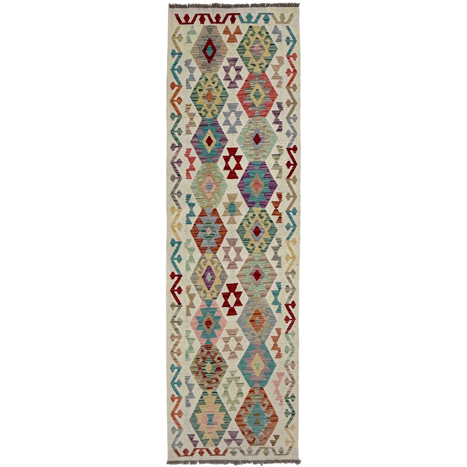 Hand Knotted Afghan Style Kilim Runner 2' 7" x 9' 6" ft / 80 x 290 cm - No. R38670