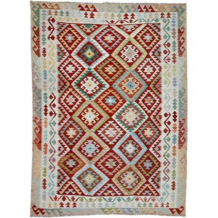 Multi Color ful Flat-Weave Wool Kilim 6' 9" x 9' 9" ft / 206 x 298 cm - No. R38674
