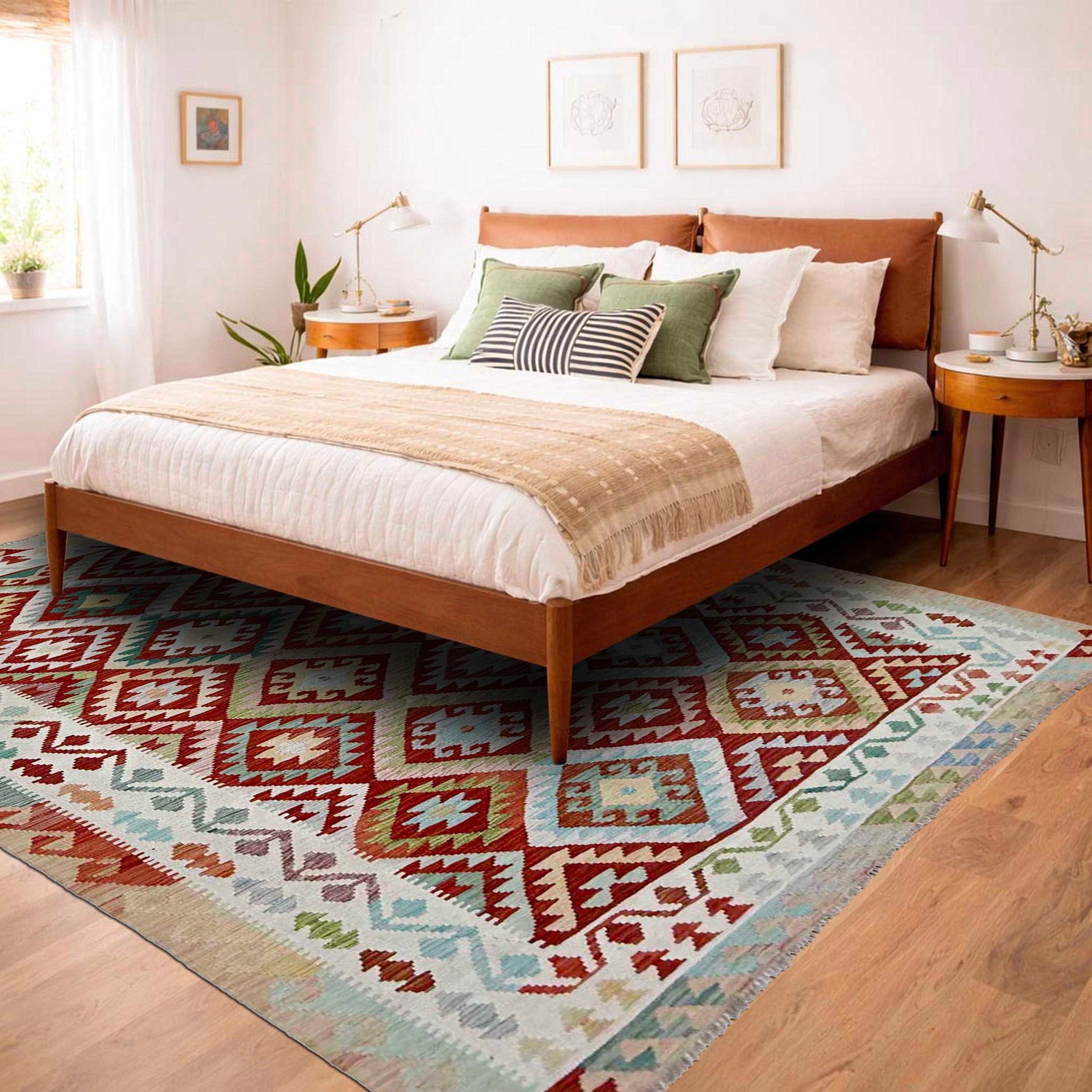 Multi Color ful Flat-Weave Wool Kilim 6' 9" x 9' 9" ft / 206 x 298 cm - No. R38674