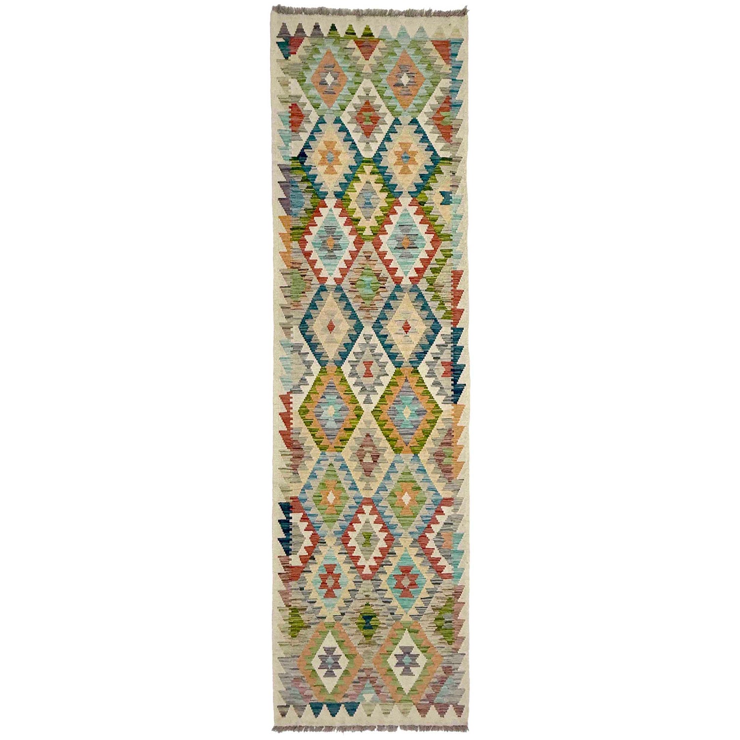 Hand Woven Wool Kelim Runner 2' 7" x 9' 11" ft / 78 x 301 cm - No. R38675