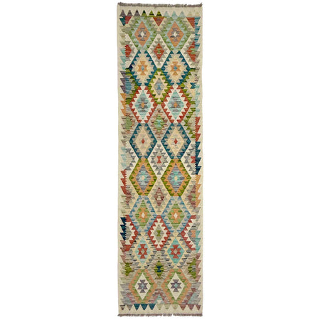Hand Woven Wool Kelim Runner 2' 7" x 9' 11" ft / 78 x 301 cm - No. R38675
