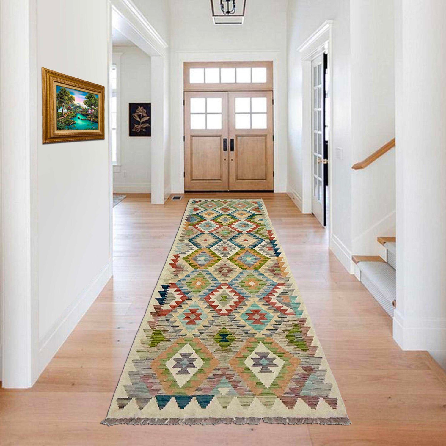 Hand Woven Wool Kelim Runner 2' 7" x 9' 11" ft / 78 x 301 cm - No. R38675