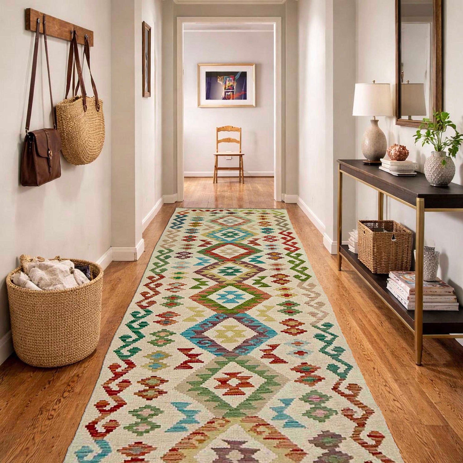 Handmade Turkish Design Wool Kilim Runner 2' 6" x 9' 3" ft / 75 x 281 cm - No. R38676