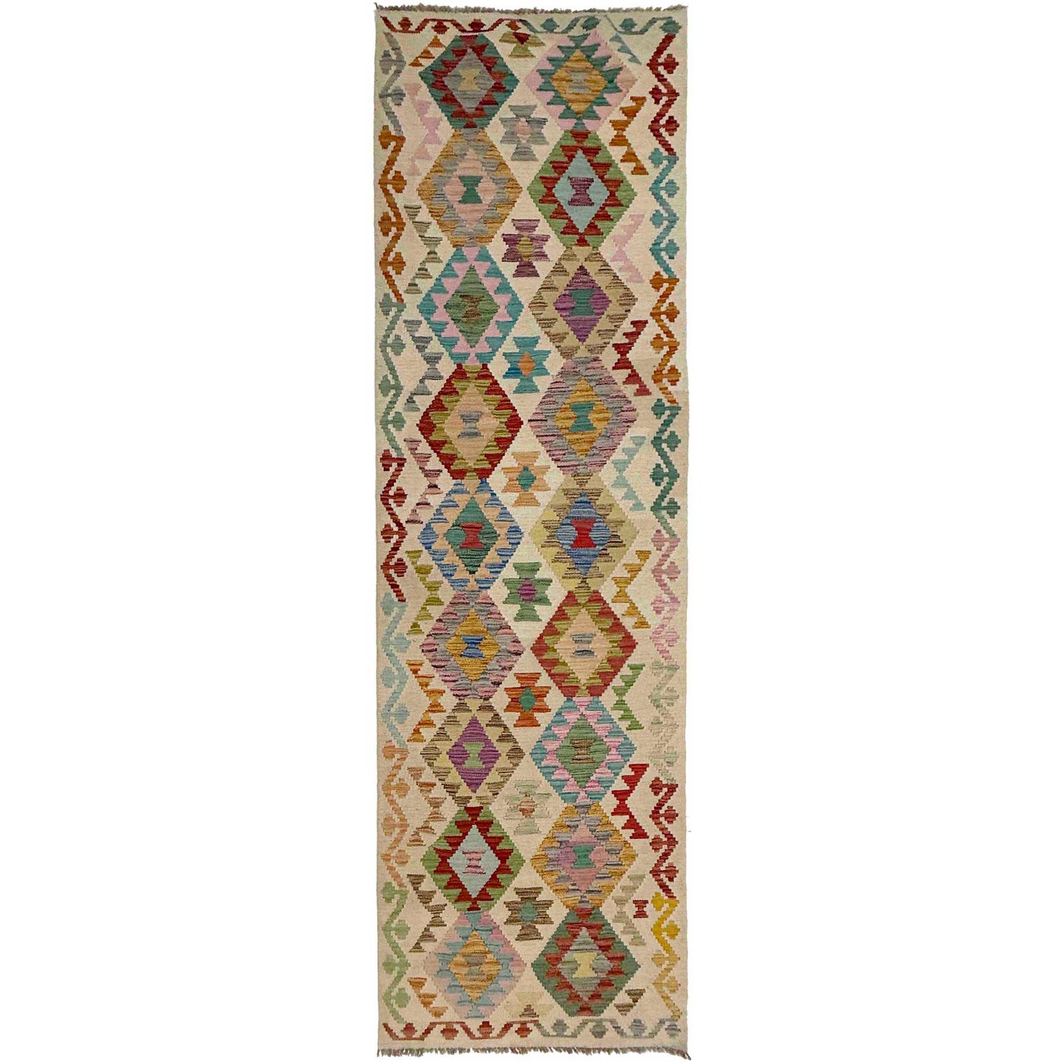 Hand Knotted Afghan Style Kilim Runner 2' 10" x 10' 6" ft / 87 x 320 cm - No. R38677