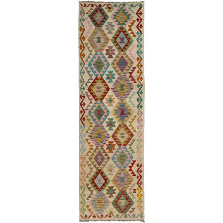 Hand Knotted Afghan Style Kilim Runner 2' 10" x 10' 6" ft / 87 x 320 cm - No. R38677