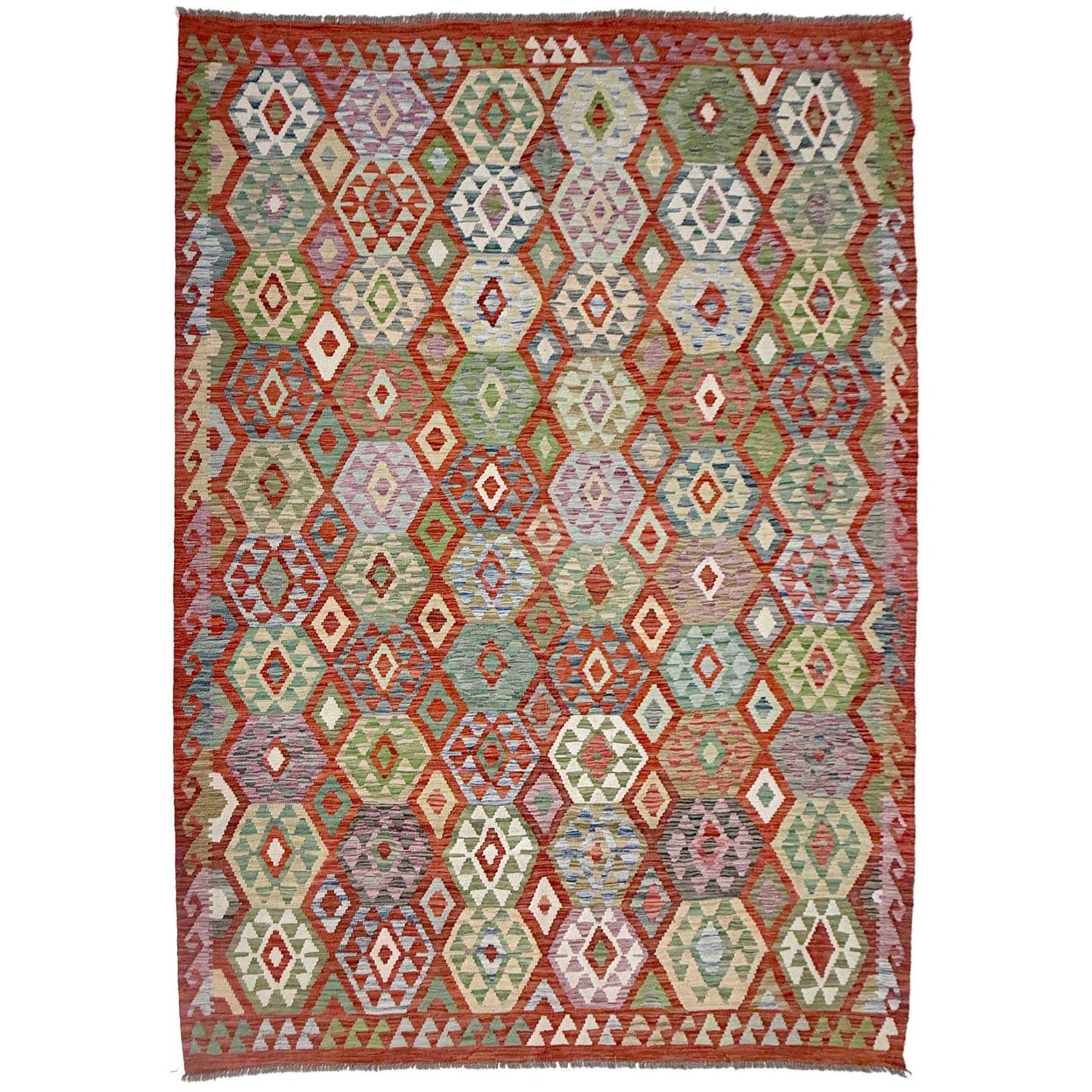 Handmade Turkish Design Wool Kilim 6' 11" x 9' 7" ft / 212 x 293 cm - No. R38683