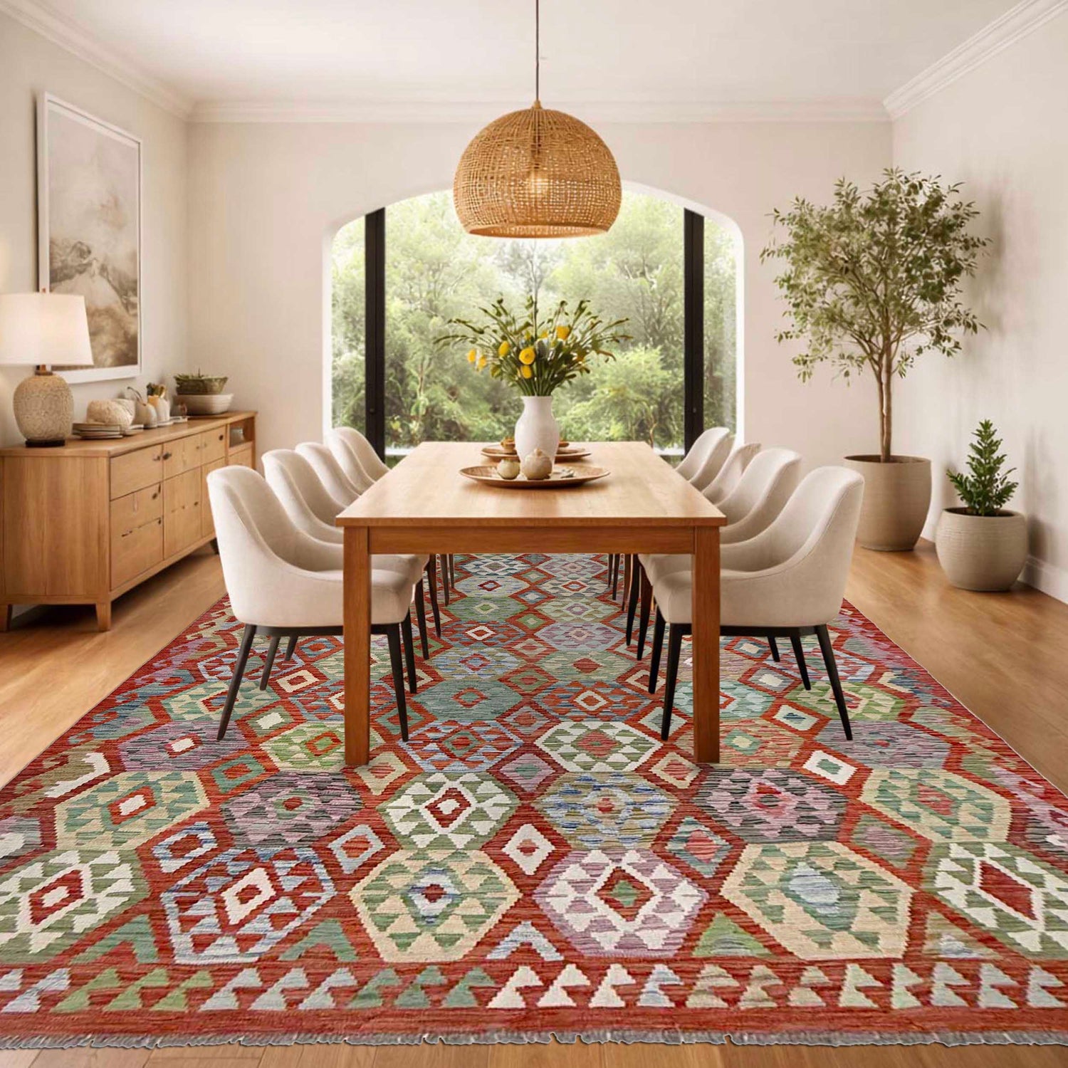 Handmade Turkish Design Wool Kilim 6' 11" x 9' 7" ft / 212 x 293 cm - No. R38683