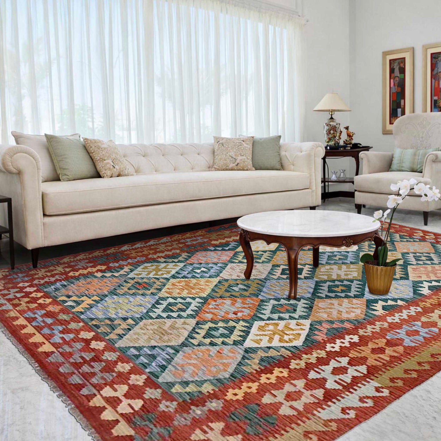 Medium Size Chobi Kilim 6' 8" x 9' 6" ft / 202 x 290 cm - No. R38684