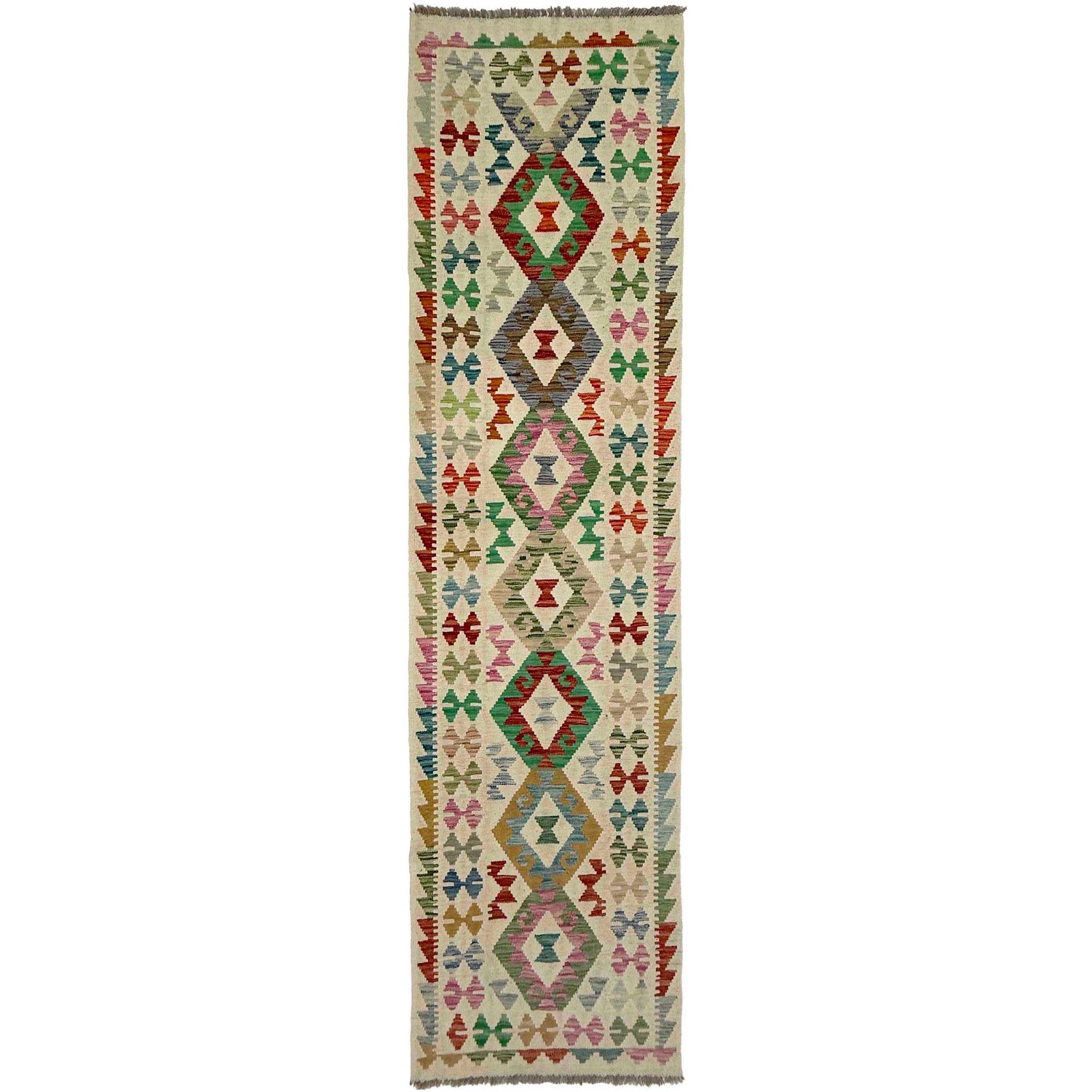 Hand Knotted Flatweave Kilim Runner 2' 7" x 9' 9" ft / 79 x 297 cm - No. R38686