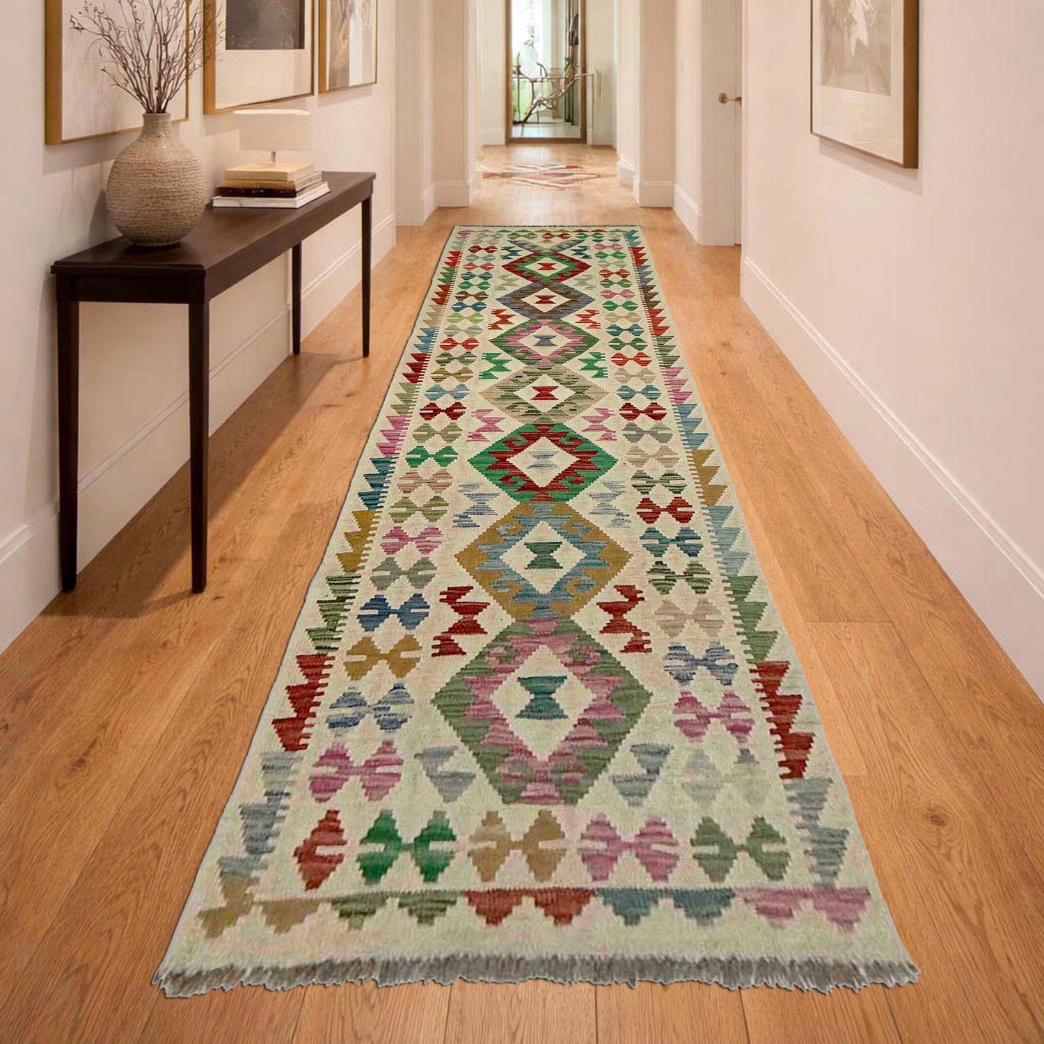 Hand Knotted Flatweave Kilim Runner 2' 7" x 9' 9" ft / 79 x 297 cm - No. R38686