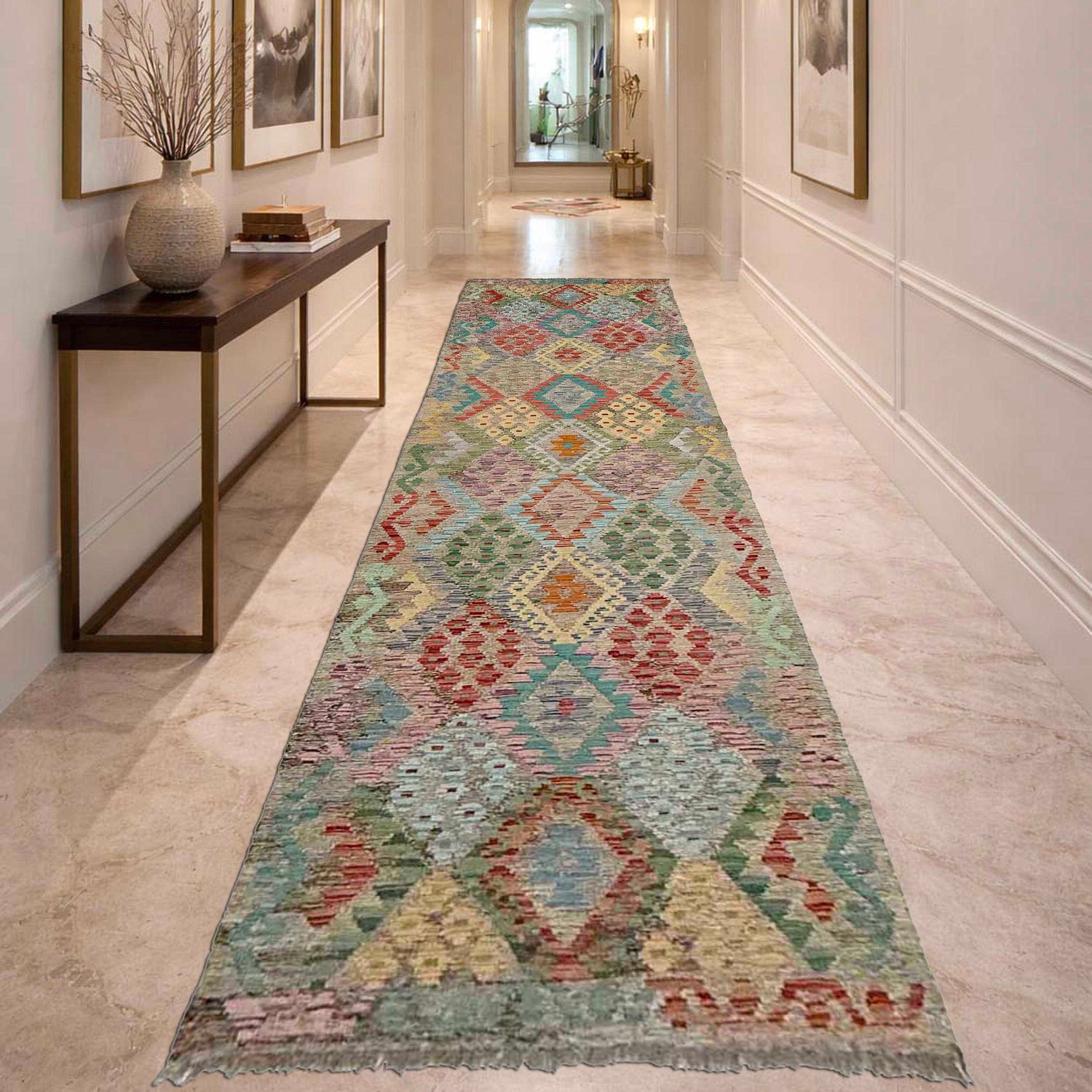 Handmade Vegetable Kelim Runner 3' 0" x 13' 0" ft / 92 x 395 cm - No. R38687