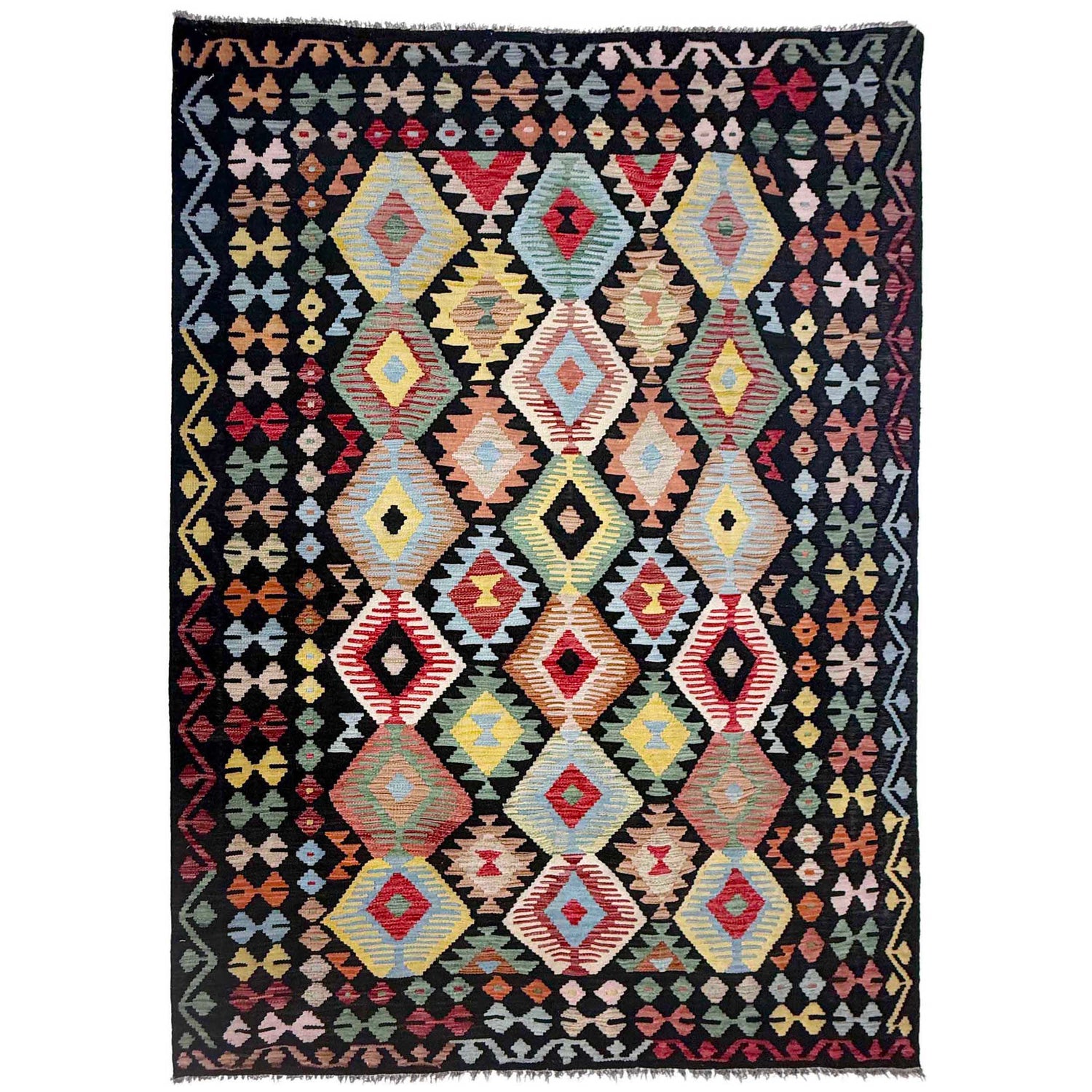 Handmade Afghan Vegetable Kilim 6' 2" x 9' 4" ft / 189 x 284 cm - No. R38690