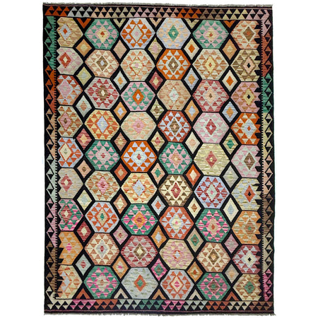 Hand Knotted Afghan Style Kilim 6' 7" x 9' 11" ft / 200 x 302 cm - No. R38691