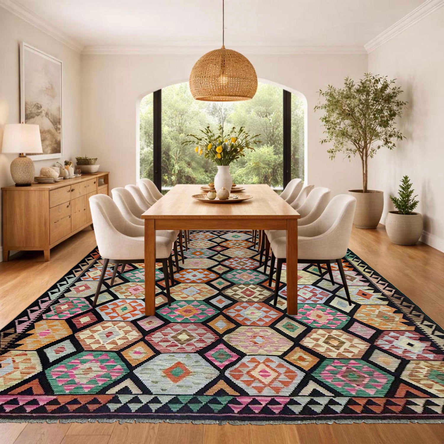Hand Knotted Afghan Style Kilim 6' 7" x 9' 11" ft / 200 x 302 cm - No. R38691
