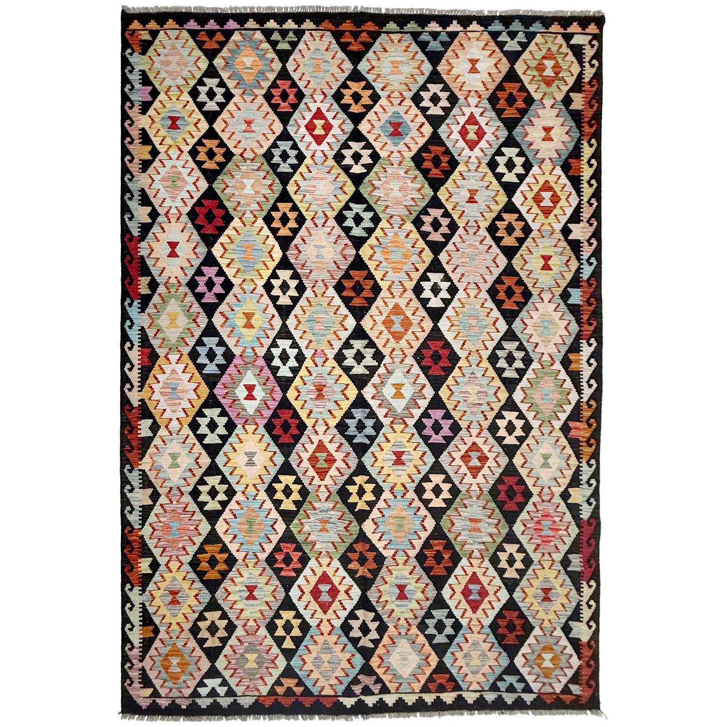 Hand Woven Wool Kelim 6' 8" x 9' 11" ft / 202 x 303 cm - No. R38692