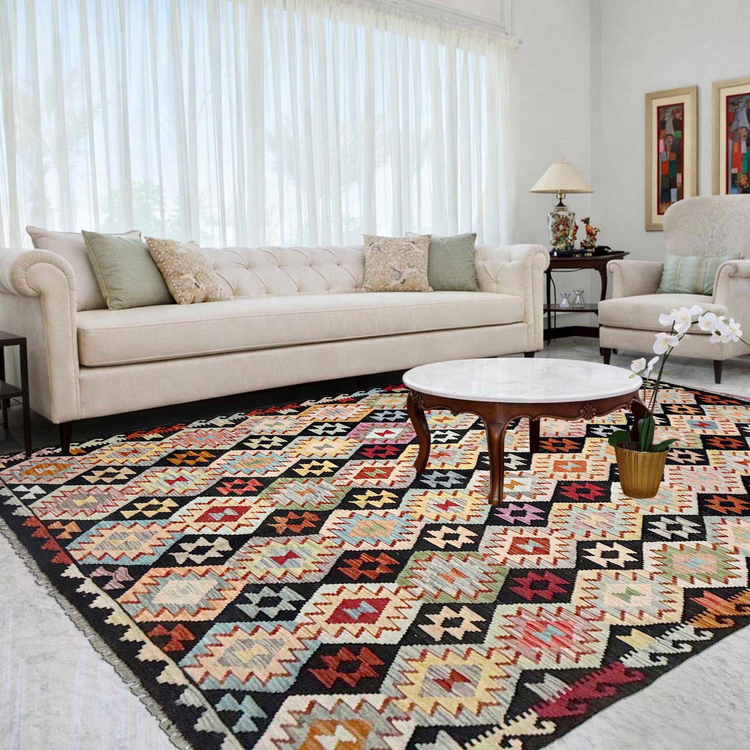 Hand Woven Wool Kelim 6' 8" x 9' 11" ft / 202 x 303 cm - No. R38692