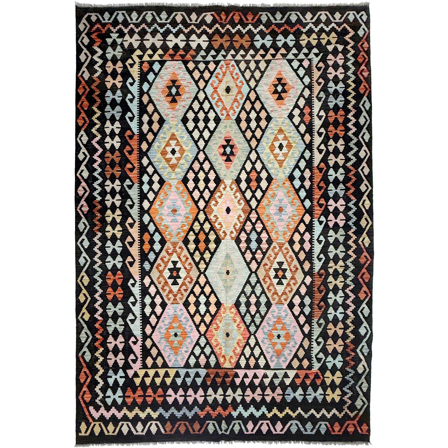 Handmade Turkish Design Wool Kilim 6' 7" x 9' 10" ft / 200 x 299 cm - No. R38693