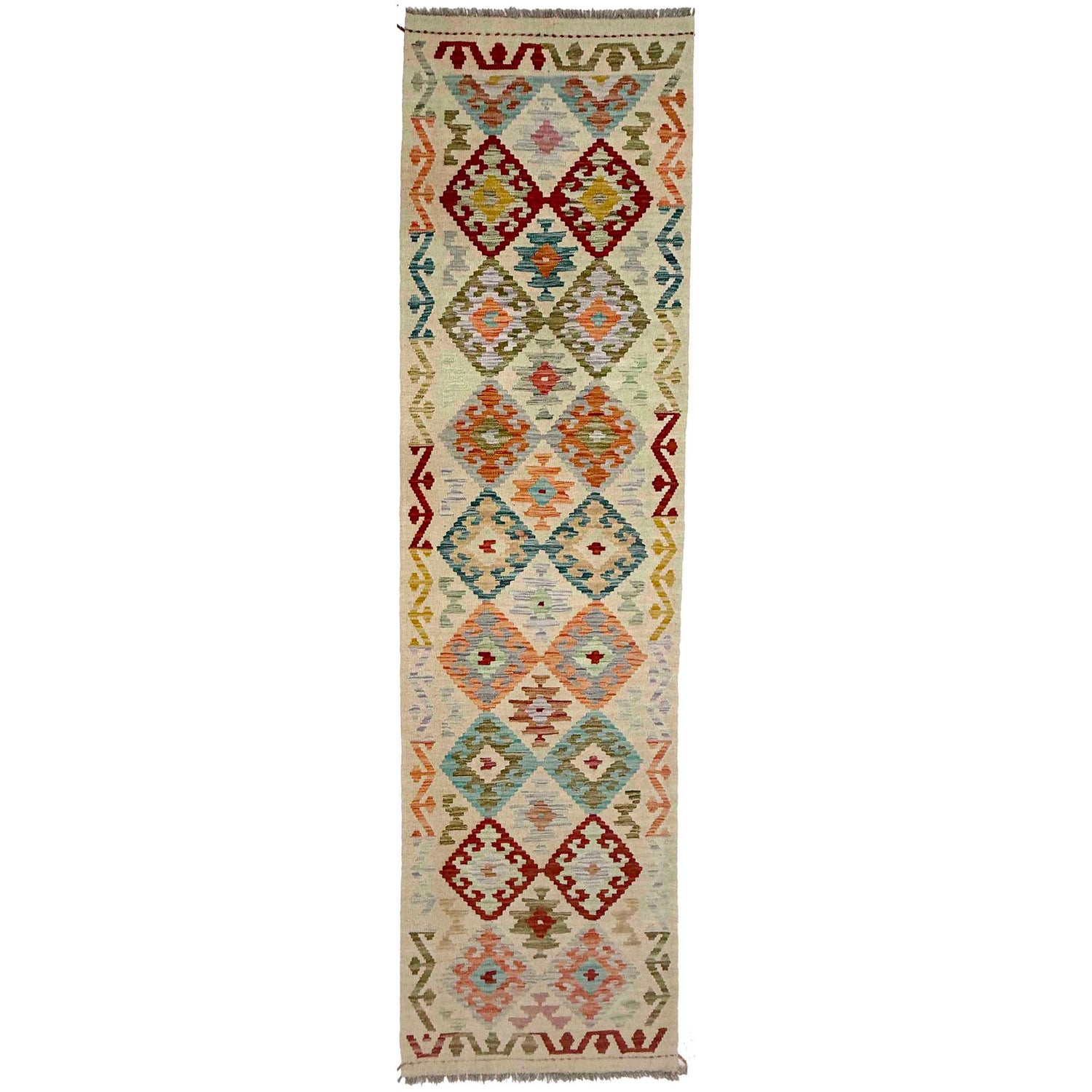 Handmade Afghan Vegetable Kilim Runner 2' 6" x 9' 9" ft / 76 x 298 cm - No. R38694
