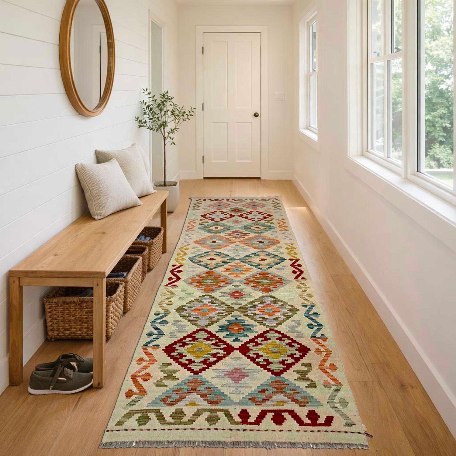 Handmade Afghan Vegetable Kilim Runner 2' 6" x 9' 9" ft / 76 x 298 cm - No. R38694