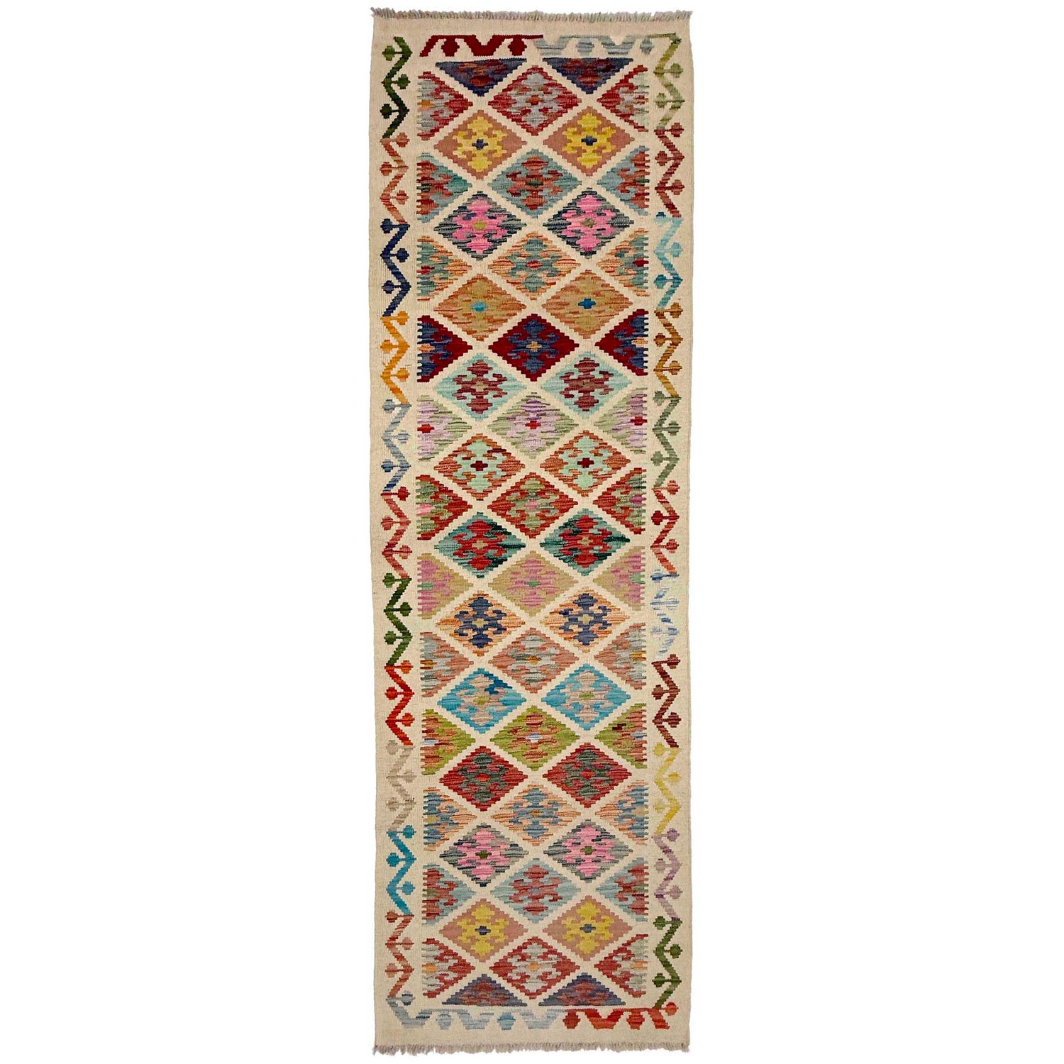 Hand Woven Wool Kelim Runner 2' 8" x 9' 5" ft / 82 x 287 cm - No. R38695