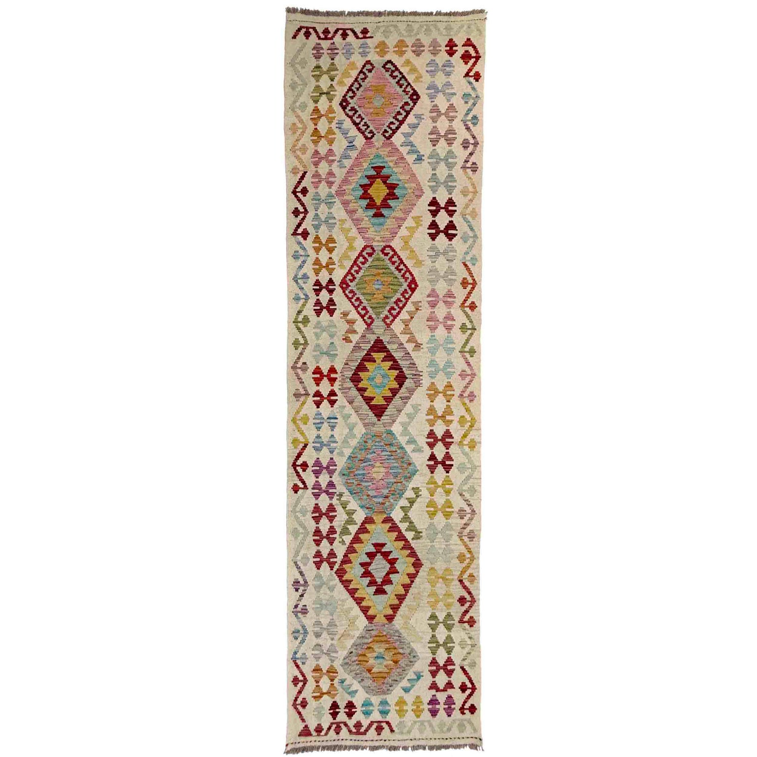 Handmade Afghan Vegetable Kilim Runner 2' 8" x 9' 9" ft / 81 x 297 cm - No. R38696