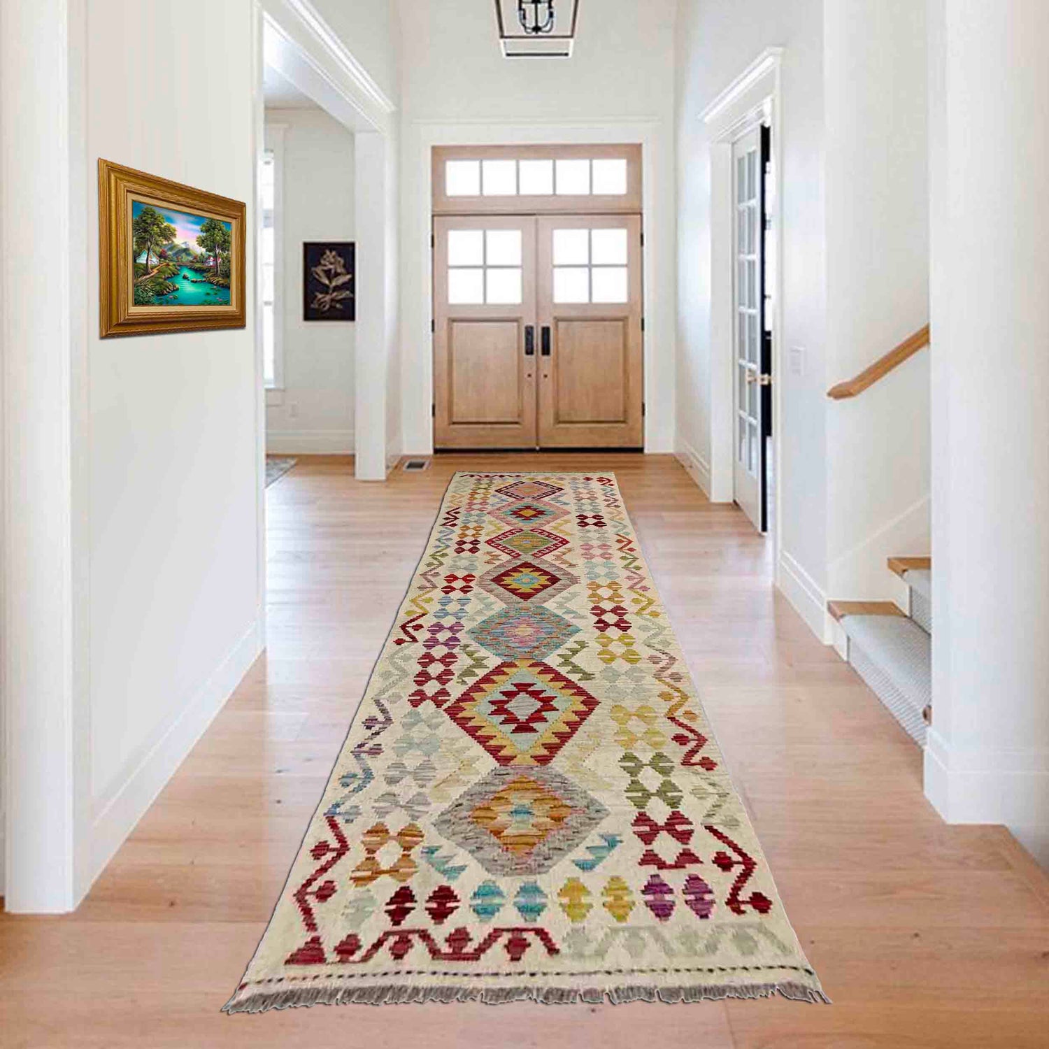 Handmade Afghan Vegetable Kilim Runner 2' 8" x 9' 9" ft / 81 x 297 cm - No. R38696