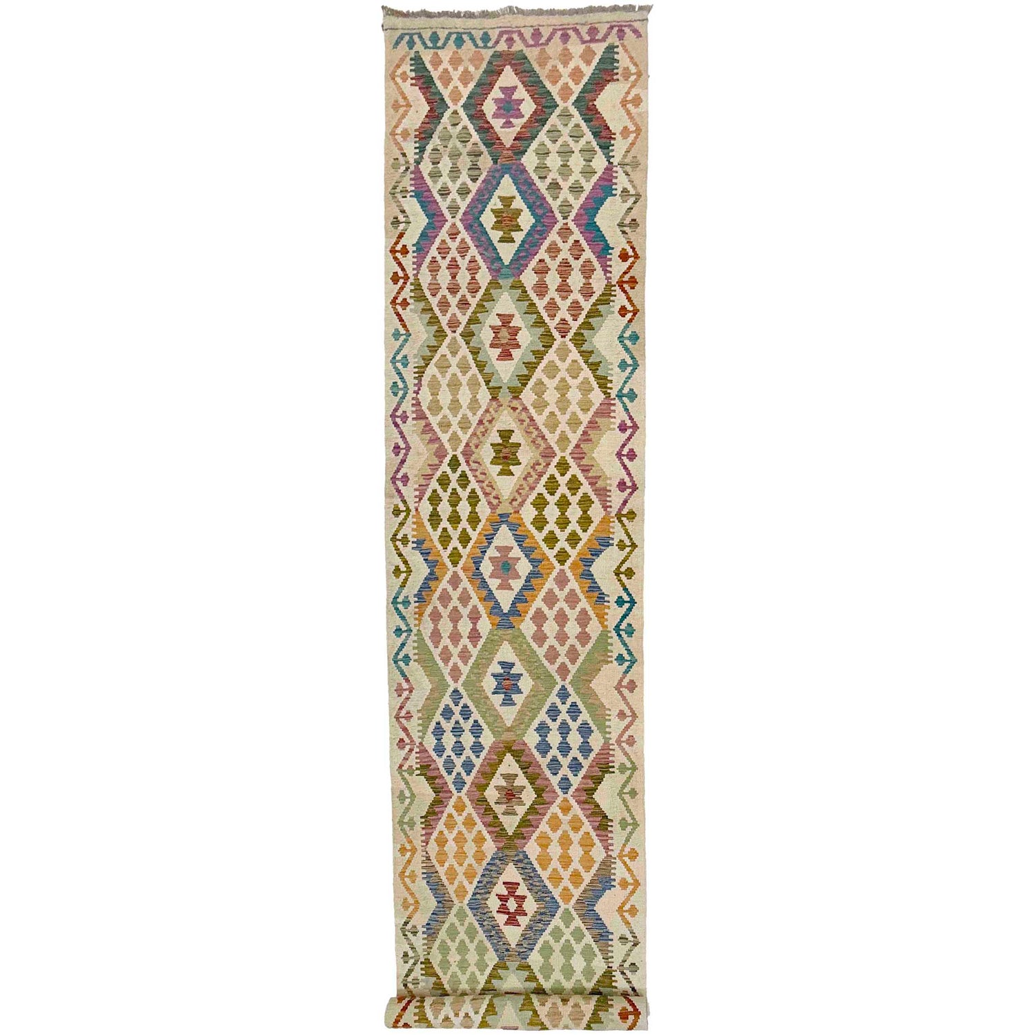 Hand Woven Wool Kelim Runner 2' 10" x 16' 2" ft / 86 x 493 cm - No. R38697