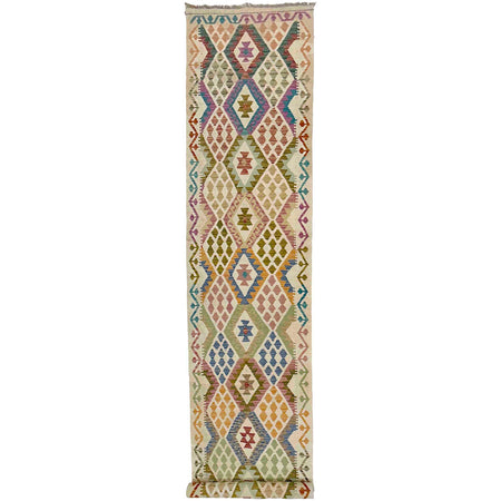 Hand Woven Wool Kelim Runner 2' 10" x 16' 2" ft / 86 x 493 cm - No. R38697