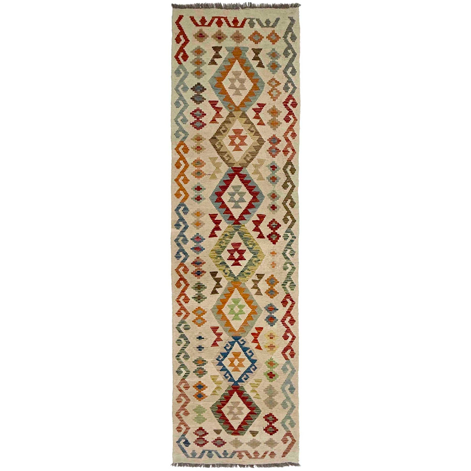 Handmade Turkish Design Wool Kilim Runner 2' 5" x 9' 3" ft / 74 x 282 cm - No. R38698