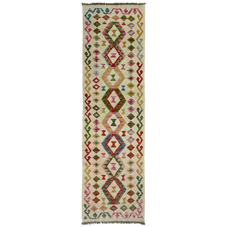 Hand Knotted Afghan Style Kilim Runner 2' 4" x 7' 10" ft / 71 x 240 cm - No. R38700
