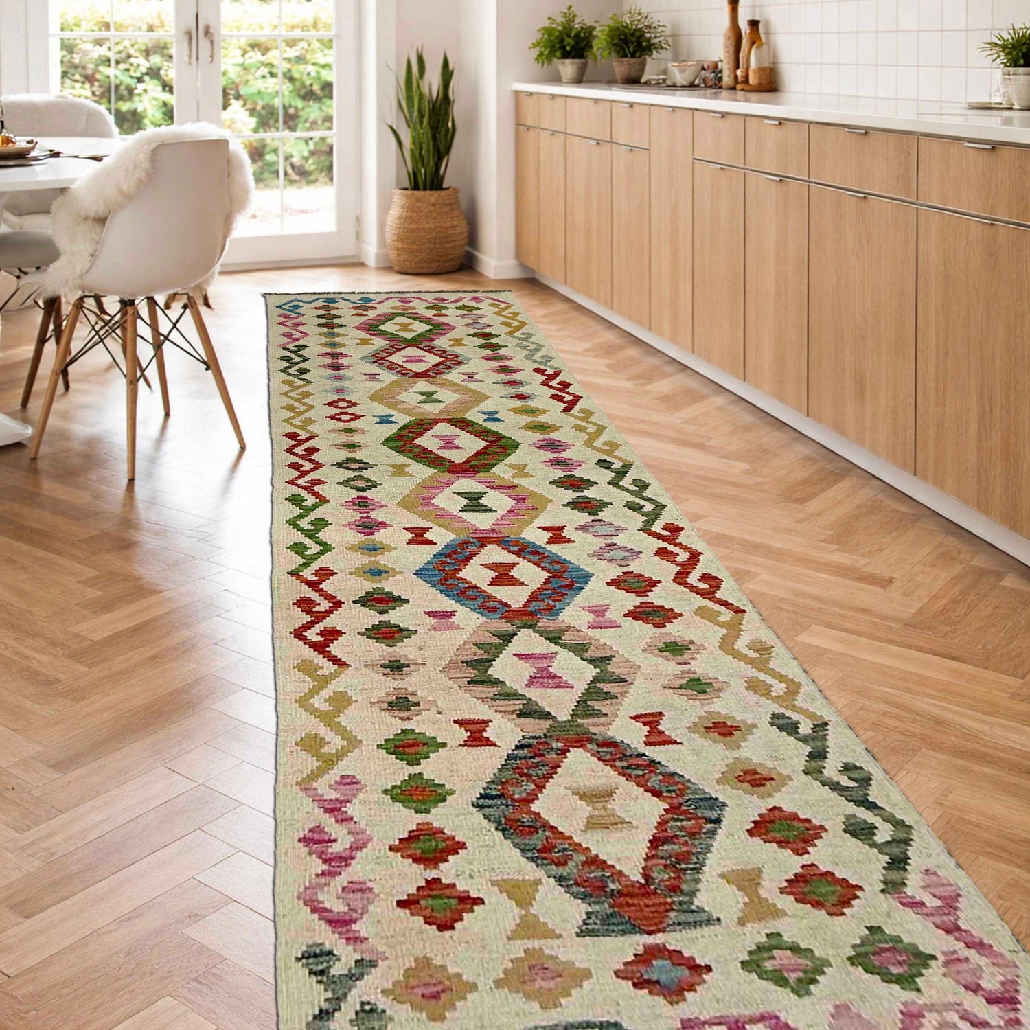 Hand Knotted Afghan Style Kilim Runner 2' 4" x 7' 10" ft / 71 x 240 cm - No. R38700